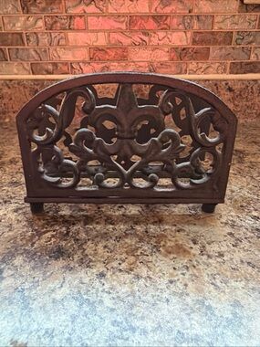 Ornate Cast Iron Decorative Napkin Holder - Dark Brown